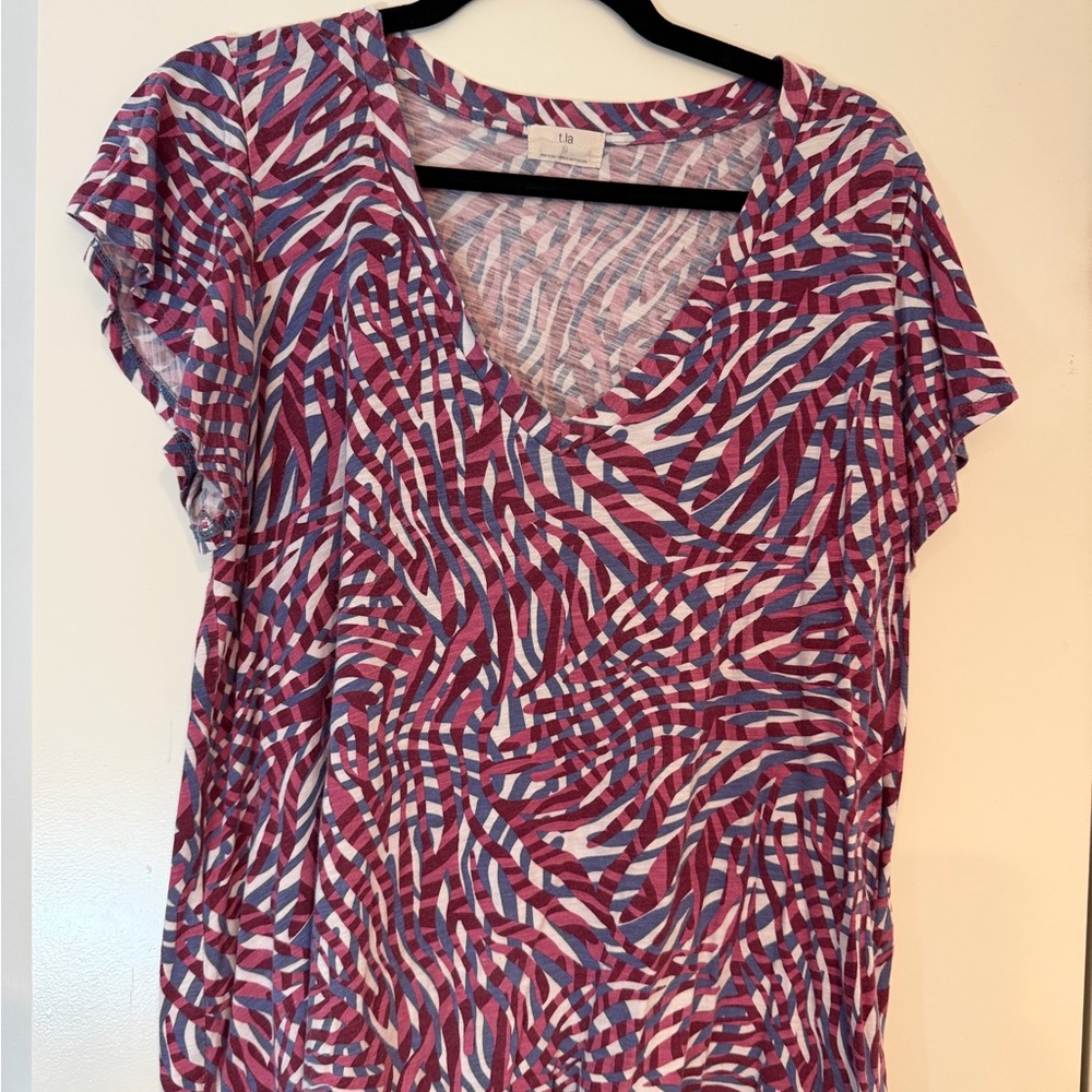 T.La Pink and Blue Patterned Blouse
